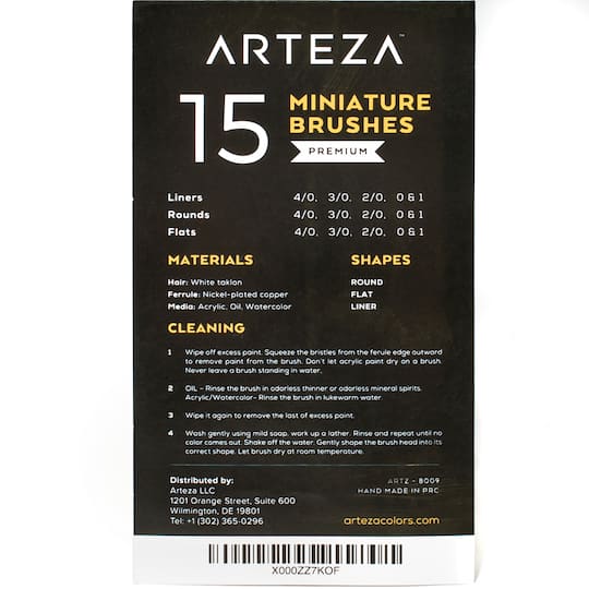 Arteza® 15 Piece Handmade Taklon Miniature Detail Brush Set